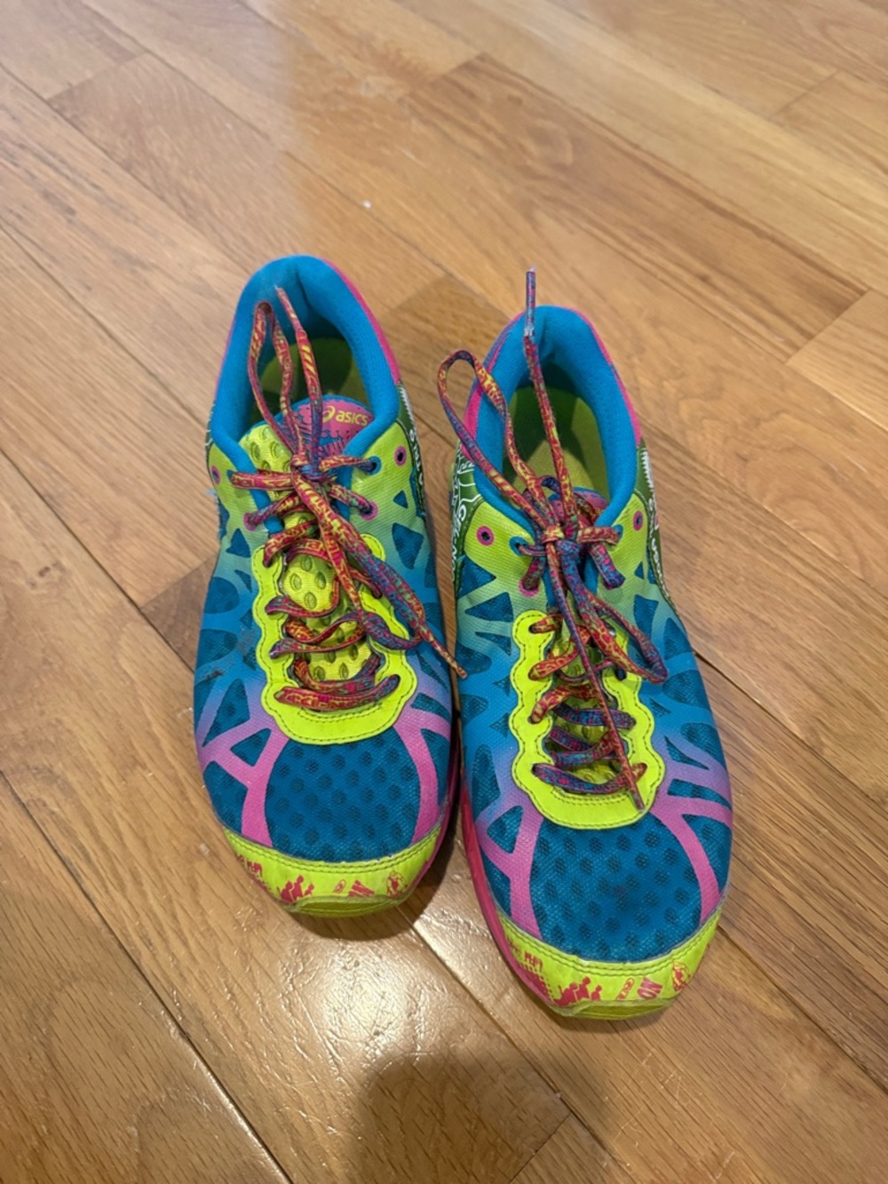 Asics Blue with Neon Lime and Pink Accent Running Shoes